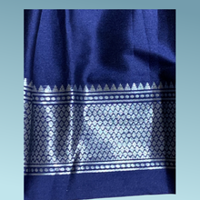 Load image into Gallery viewer, Collection Mahathi - Navy-Blue with Silver Zari Paithani Skirt with Silver Dupion Silk Blouse -heart
