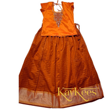 Load image into Gallery viewer, Collection Chakori - Copper brown all over Silver, Gold checkered Skirt with Honey Yellow Embroidered Blouse
